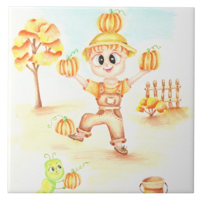 Azulejo De Cerâmica colheita de feliz, garotinho de gengibre (Frente)