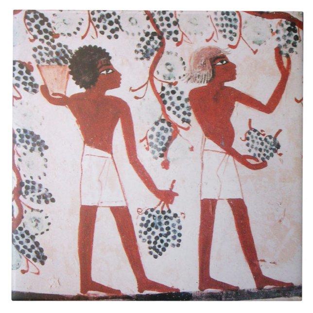 AZULEJO DE CERÂMICA  COLHEITA DE UVAS DE VINHO ANTIGO EGÍPCIA (Frente)