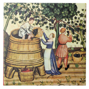 AZULEJO DE CERÂMICA  COLHEITA DE VINHOS ANTICOS DE UVAS