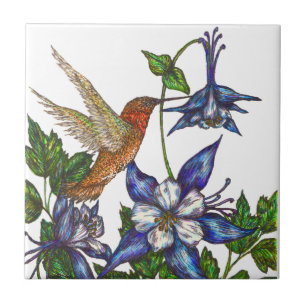 Azulejo De Cerâmica Colibri e aquilégia Rufous