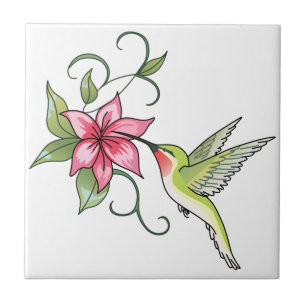 Azulejo De Cerâmica Colibri e flor