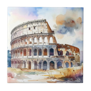 Azulejo De Cerâmica Coliseu Roma, Itália, em estilo aquarela
