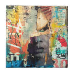 Azulejo De Cerâmica Collage Head<br><div class="desc">Collage Head por Erin Ashley. Apresenta um estilo esbranquiçado com vários recortes de jornal e papel em camadas umas nas outras. | 140547GG</div>