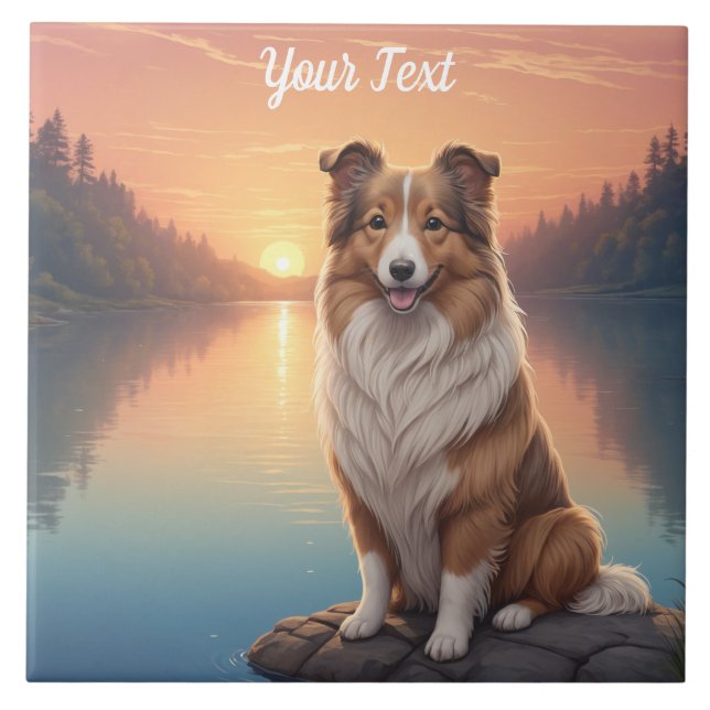 Azulejo De Cerâmica Collie por Lago (Frente)