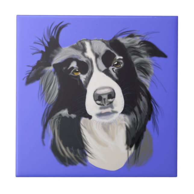 Azulejo De Cerâmica Collie Preto e Branco (Frente)