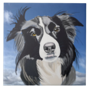Azulejo De Cerâmica Collie Preto e Branco