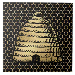 Azulejo De Cerâmica Colmeia de Abelhas Rustico Dourado Mel Negro
