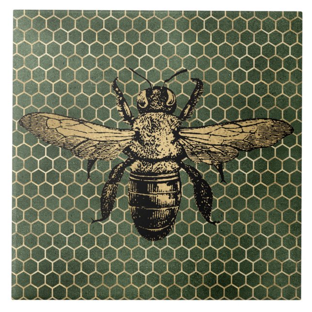 Azulejo De Cerâmica Colmeia Rústica Dourada Favada Verde (Frente)