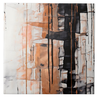 Azulejo De Cerâmica Coloração de Abstrato preto, branco e cobre