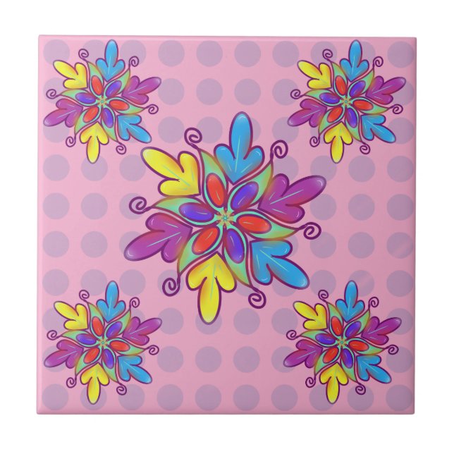 Azulejo De Cerâmica Colorful Abstract Kaleidoscope Flower Pattern (Frente)