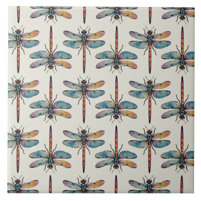 Azulejo De Cerâmica Colorful Dragonfly Pattern (Frente)