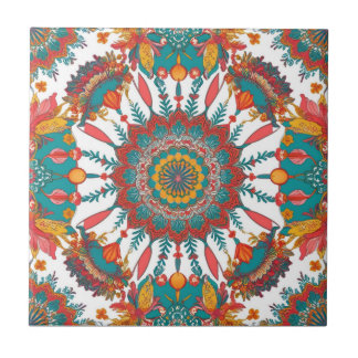 Azulejo De Cerâmica Colorful Mandala Tile | Floral Boho Design