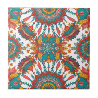 Azulejo De Cerâmica Colorful Mandala Tile | Floral Boho Design