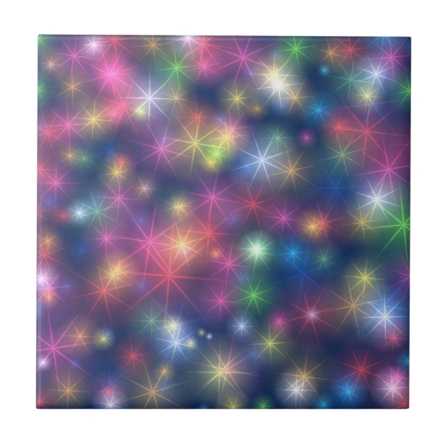 Azulejo De Cerâmica Colorful Sparkles Party Lights (Frente)