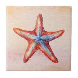 Azulejo De Cerâmica Colorful starfish watercolor artwork Pink Blue