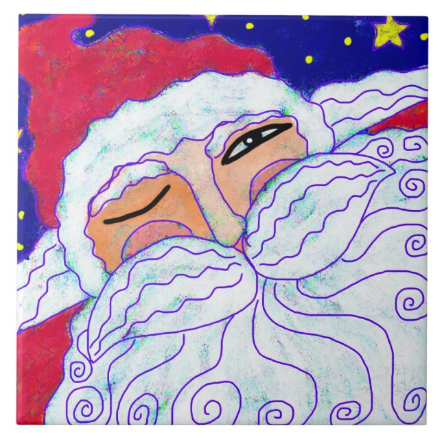 Azulejo De Cerâmica Colorida Abstrato Art Santa Claus (Frente)