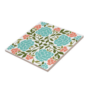 Azulejo De Cerâmica Colorida Boho Primavera Verão Turquesa Floral Retr