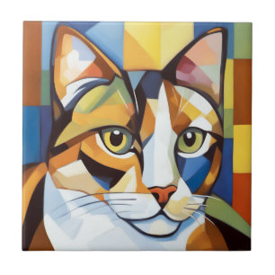 Azulejo De Cerâmica Colorida Calico Cubist Cat