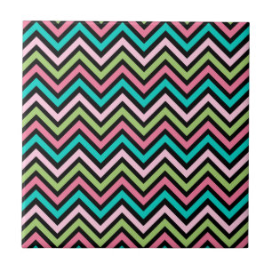Azulejo De Cerâmica Colorida Chevron Rosa e Verde