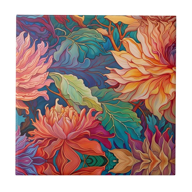 Azulejo De Cerâmica Colorida Dahlia Floral Tapeçaria (Frente)