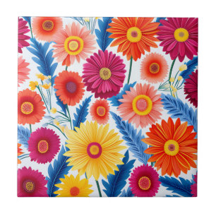 Azulejo De Cerâmica Colorida Gerbera Daisies Floral