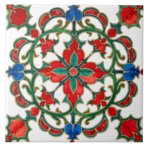 Azulejo De Cerâmica Colorida,mediterrânica,vermelha e verde,mosaico,