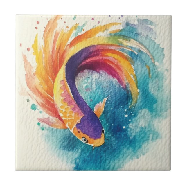 Azulejo De Cerâmica Colorida Peixe Koi (Frente)