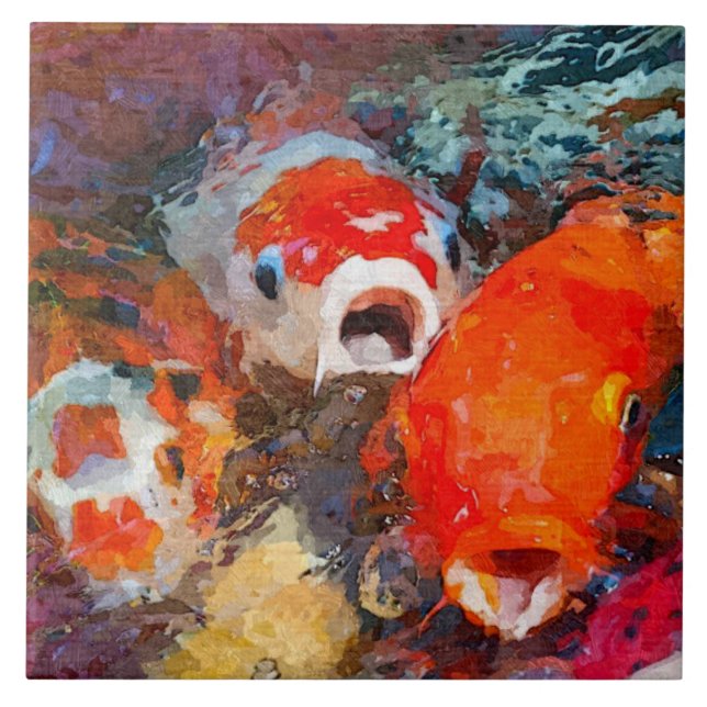 Azulejo De Cerâmica Colorida Peixe Koi (Frente)
