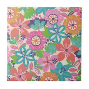 Azulejo De Cerâmica Colorida Retro Boho Girly Flower Hippie