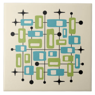 Azulejo De Cerâmica Colorido Abstrato Atômico Moderno de Meados do Séc