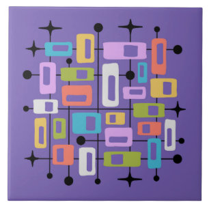Azulejo De Cerâmica Colorido Abstrato Atômico Moderno de Meados do Séc