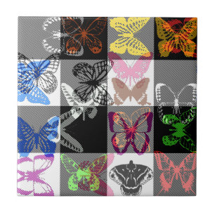 Azulejo De Cerâmica Colorido Design Xadrez Plaid Borboleta