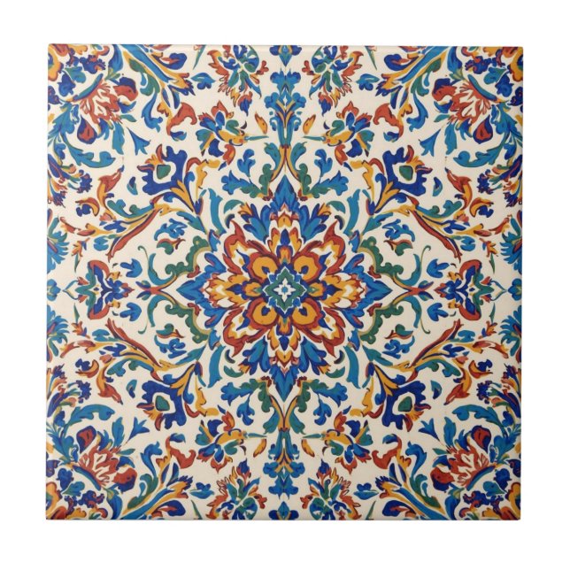 Azulejo De Cerâmica Colorido Iznik Persa Turco Reprodução Pintada à Mã (Frente)