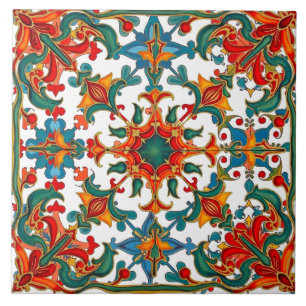 Azulejo De Cerâmica Colorido,Mediterrâneo,mosaico,vermelho,laranja,ver