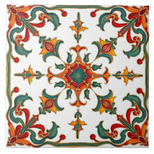 Azulejo De Cerâmica Colorido,Mediterrâneo,mosaico,vermelho,laranja,ver