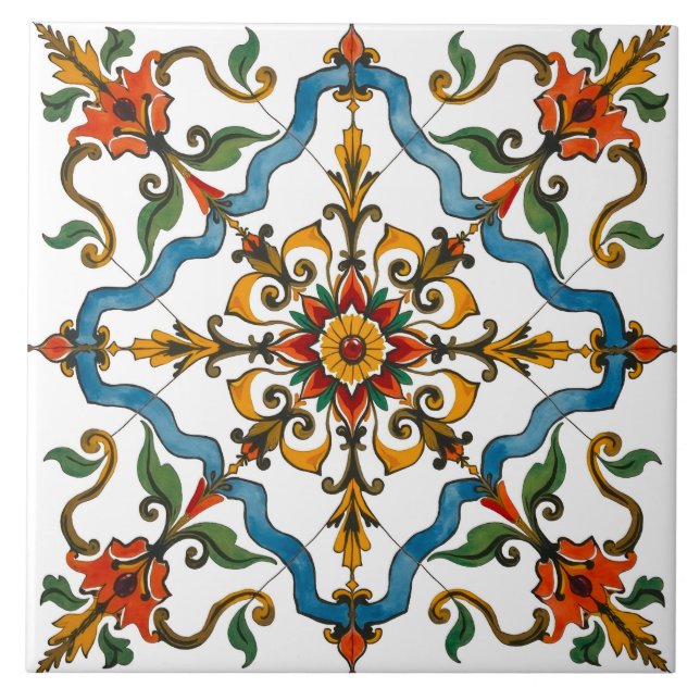 Azulejo De Cerâmica Colorido,Mediterrâneo,mosaico,vermelho,verde,azul, (Frente)