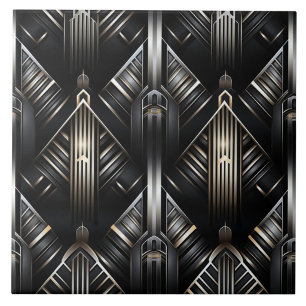 Azulejo De Cerâmica Colunas e Diamantes Art Déco em Cinza Prata