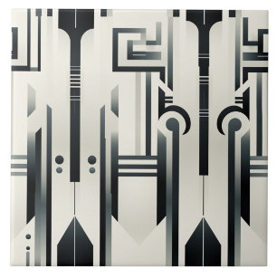 Azulejo De Cerâmica Colunas e Teclas Art Déco em Preto e Marfim