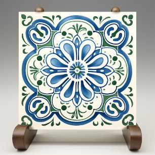 Azulejo de Cerâmica com Estampa Floral Azul