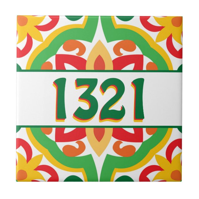 Azulejo De Cerâmica Com o número de casa Azulejos, padrão decorativo, (Frente)