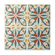 Azulejo de Cerâmica com Padrão Azul Amarelo e Ferr