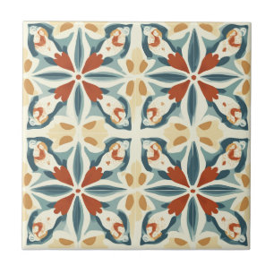 Azulejo de Cerâmica com Padrão Azul Amarelo e Ferr