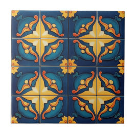 Azulejo de Cerâmica com Padrão Azul Laranja e Amar
