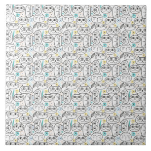 Azulejo de cerâmica com padrão de cabeça de gato