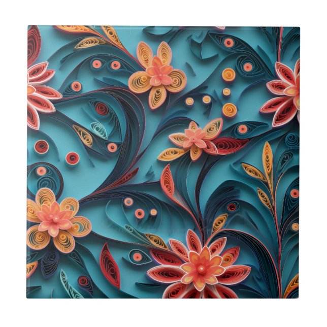 Azulejo de cerâmica com padrão de papel floral con (Frente)