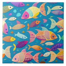 Azulejo de Cerâmica com Padrão de Peixe