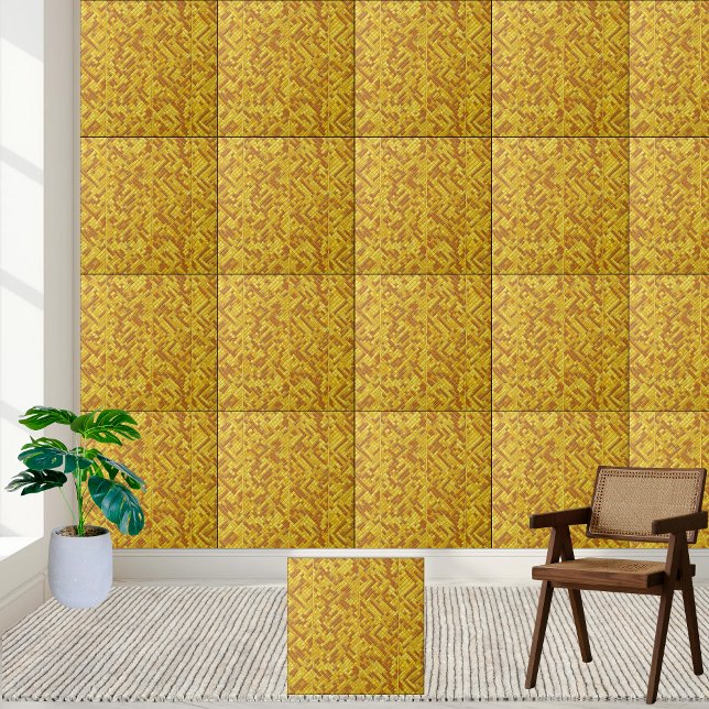 Azulejo de cerâmica com padrões geométricos tecido (Golden Woven Geometric Pattern Ceramic Tile)