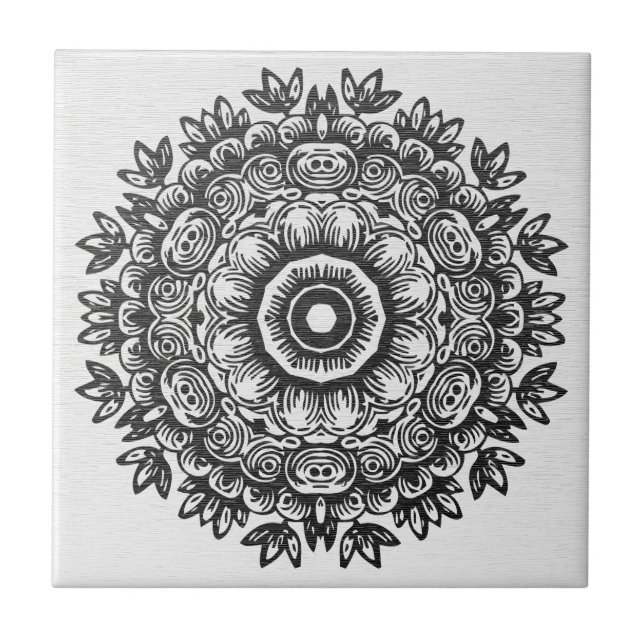 Azulejo de Cerâmica com Renda Mandala Preta Boêmia (Frente)