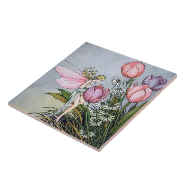 Azulejo de Cerâmica com Tulipas e Fada (Lateral)