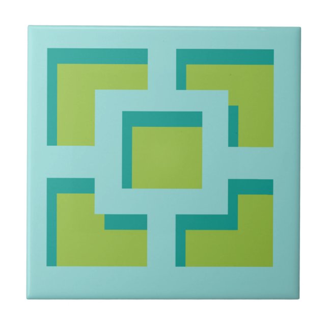 Azulejo de cerâmica com Turquesa e Trellis Verdes (Frente)
